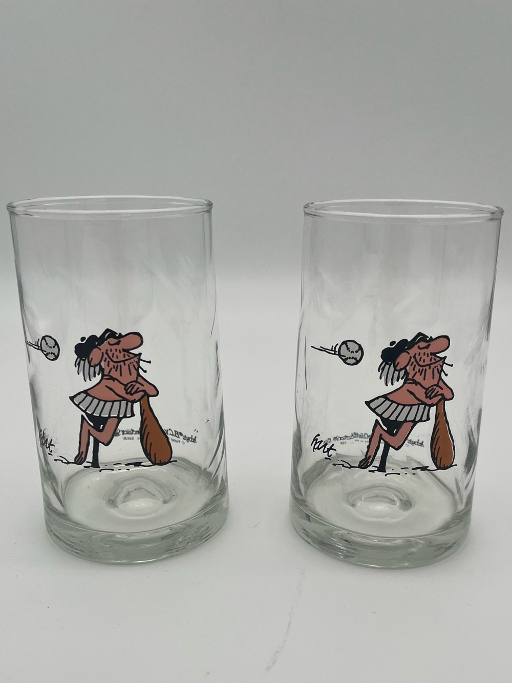 2 vintage 1981 ARBY'S • B.C. ICE AGE COLLECTOR'S SERIES glasses • HART comics